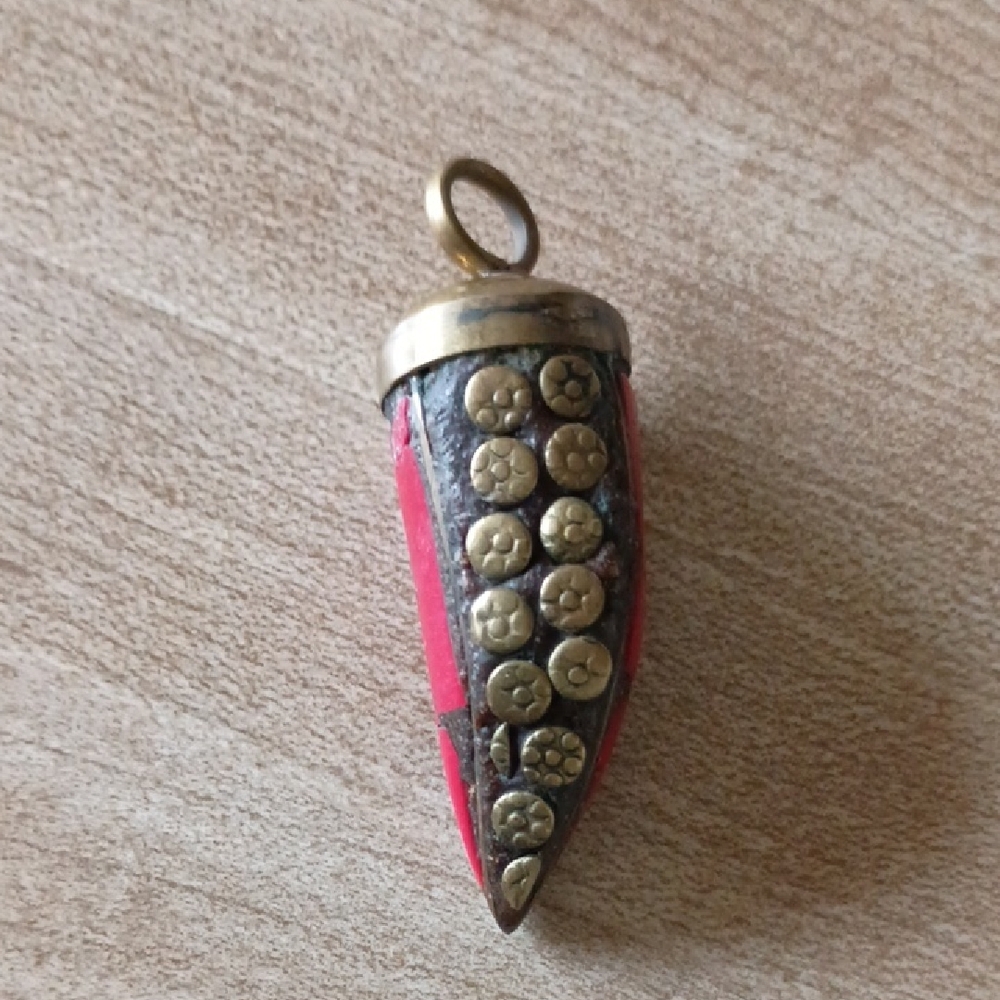 Coral And Brass Horn Pendant